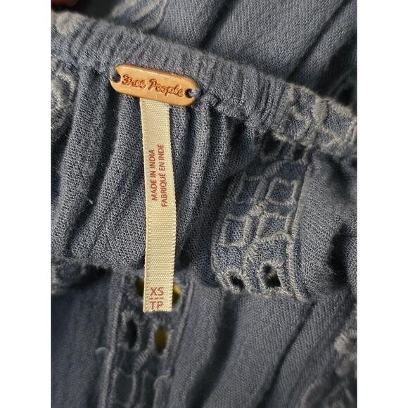 Free People Kiss Kiss Embroidered Lace Tunic Dress Blue Boho Style Size XS - Picture 9 of 10